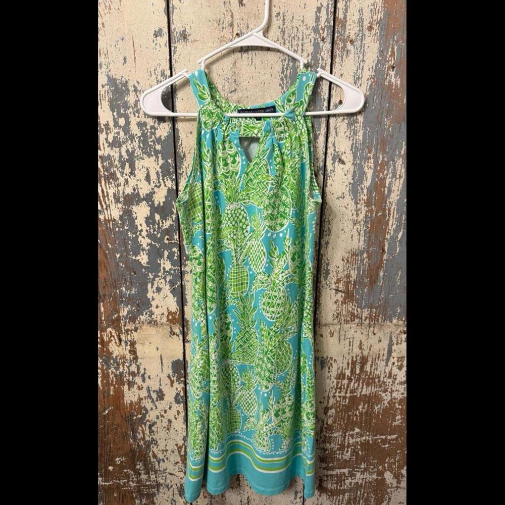 Green and Blue Sleeveless Halter Sundress
